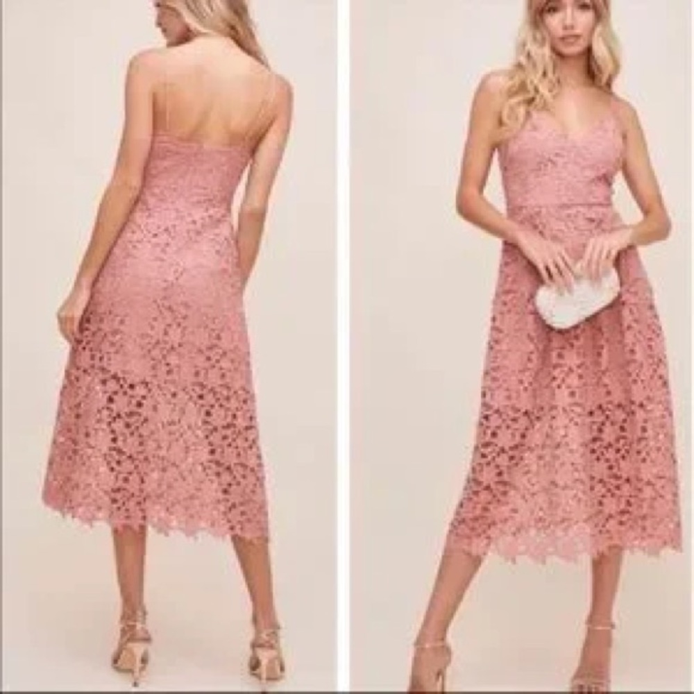 Astr Pink Lace Midi Dress
